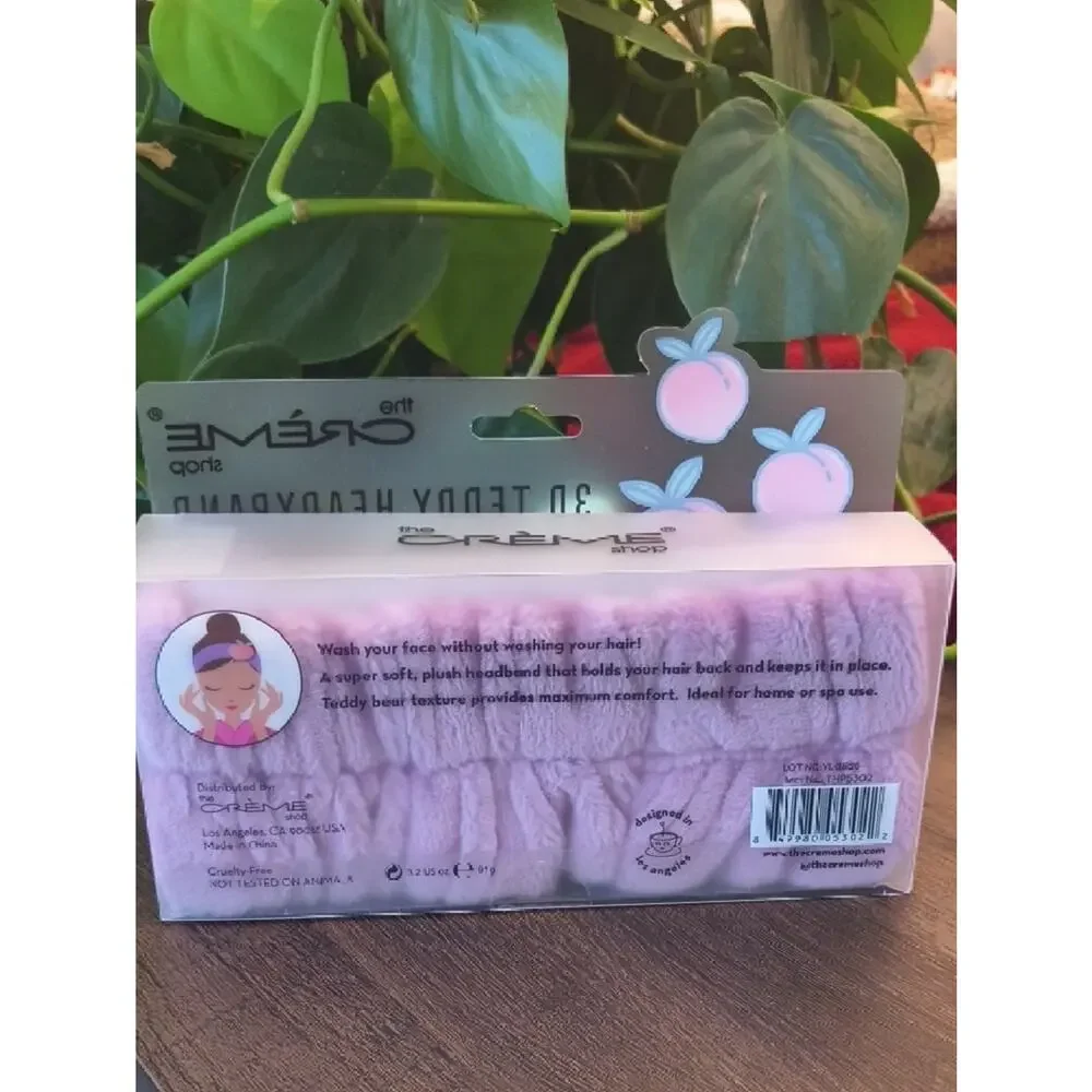 The Crème Shop 3D Teddy Peach Plushie Spa Headband - Pink & Teal NWT